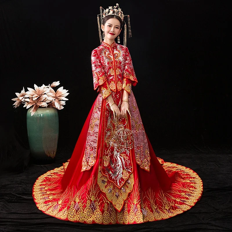 Традиционное китайское свадебное платье королевское Qipao вышивка Феникс ханфу