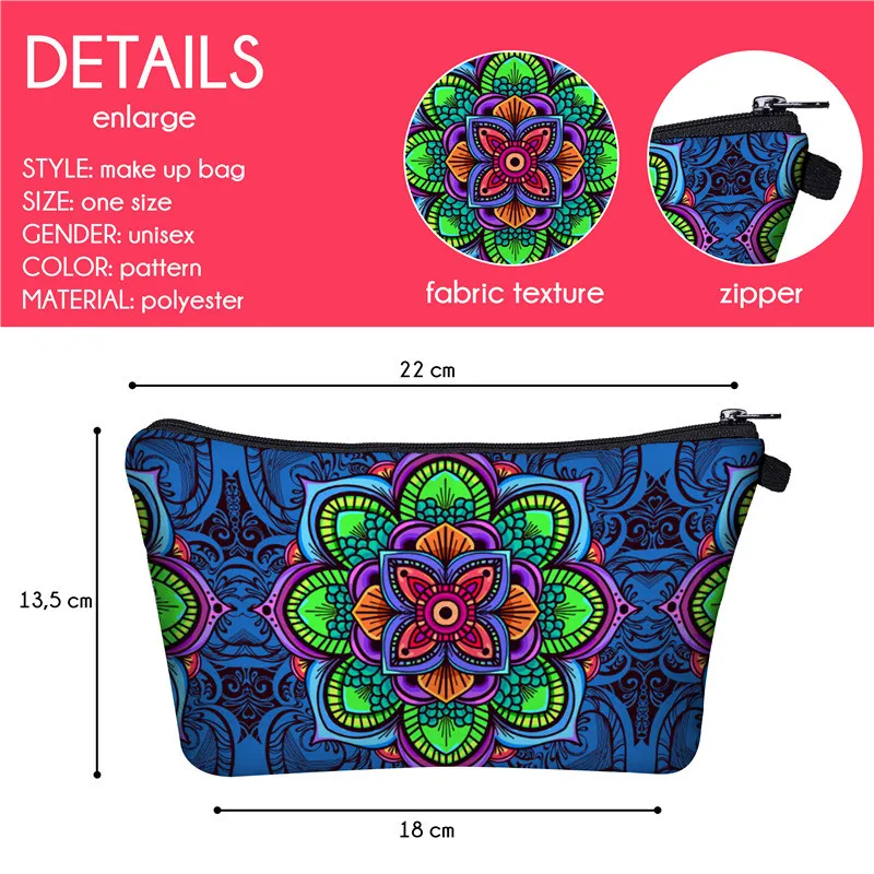 Yotina الزهور الطباعة حقائب مكياج مع متعدد الألوان نمط ماندالا مستحضرات التجميل الجيبات للسفر السيدات الحقيبة المرأة التجميل حقيبة