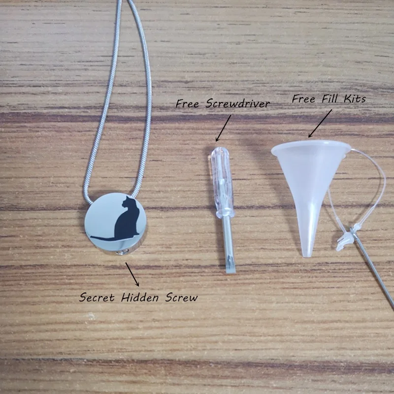 

LHP06 20mm Round Stainless Steel Cat Cremation Urn Pendant Hold My Beloved Pet Cat's Ashes Keepsake Memorial Jewelry for Women