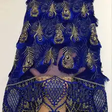 Африканская кружевная ткань королевский синий французский тюль кружевной край ткани шнур кружева с бисером 5 ярдов в партии свадебное платье французское кружево 30