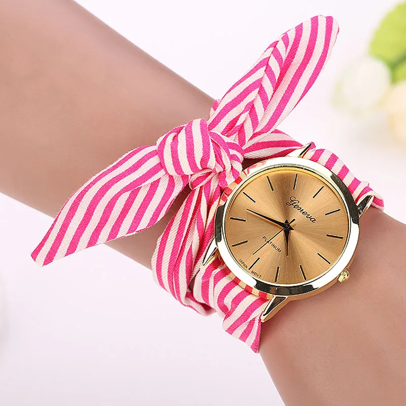 

Casual Wrist watches Fashion Women Stripe Floral Cloth Quartz Dial Bracelet Wristwatch Watch reloj mujer relogio feminino