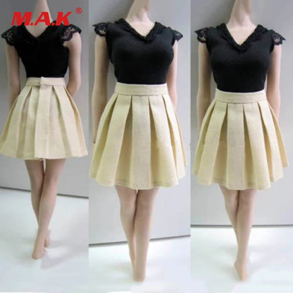 

Female 1/6 Black V T-shirt Beige Dress Skirt Set ModelFor 12" PH Female Large Bust Figure Doll Toys Accessories
