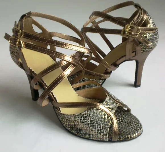  Bronze PU Women's Latin dance shoes Female Ballroom dancing shoes soft outsole Salsa Samba square dance shoes 