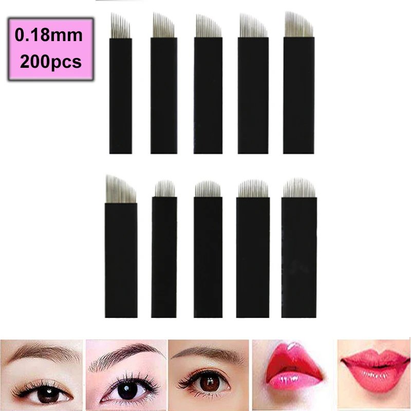 

200pcs 0.18mm U-Shape Nano Tattoo Needles Microblading needle blade Pins 12U 18U Permanent Makeup Eyebrow Eyebrow tebori agulhas