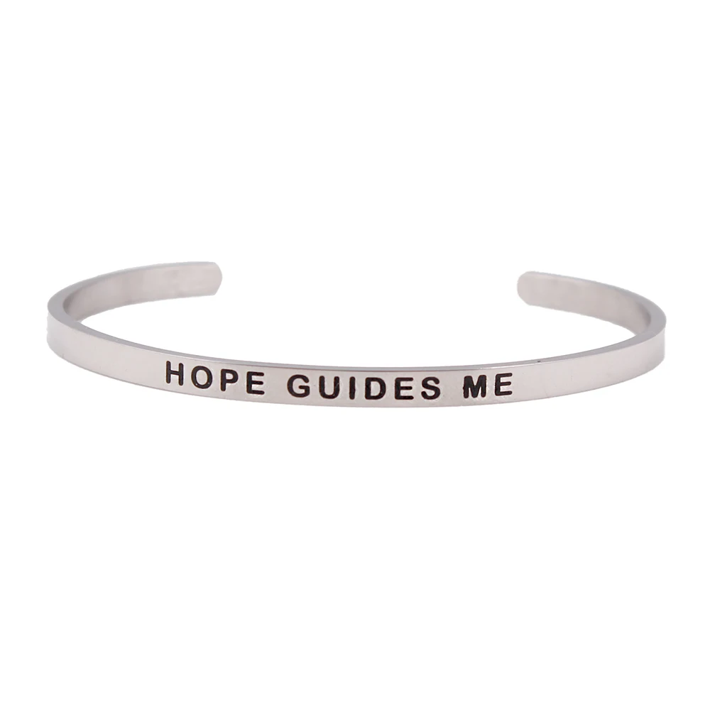 Женский браслет-манжеты Hope Guides Me браслет с мантрой из нержавеющей стали |