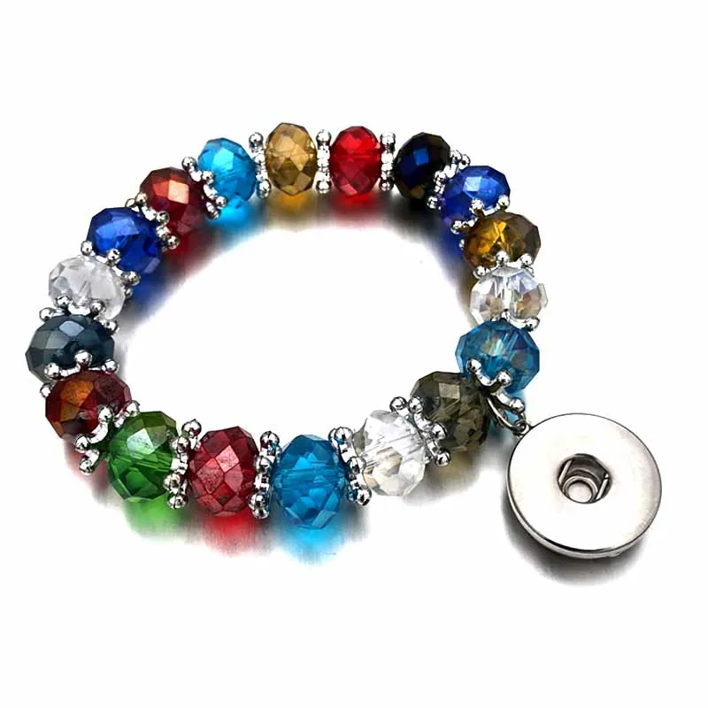 

New 044 Interchangeable Candy Colors Expandable Stretch Crystal Bead Bracelet fit 18mm Snap Button Jewelry women bangle Gift