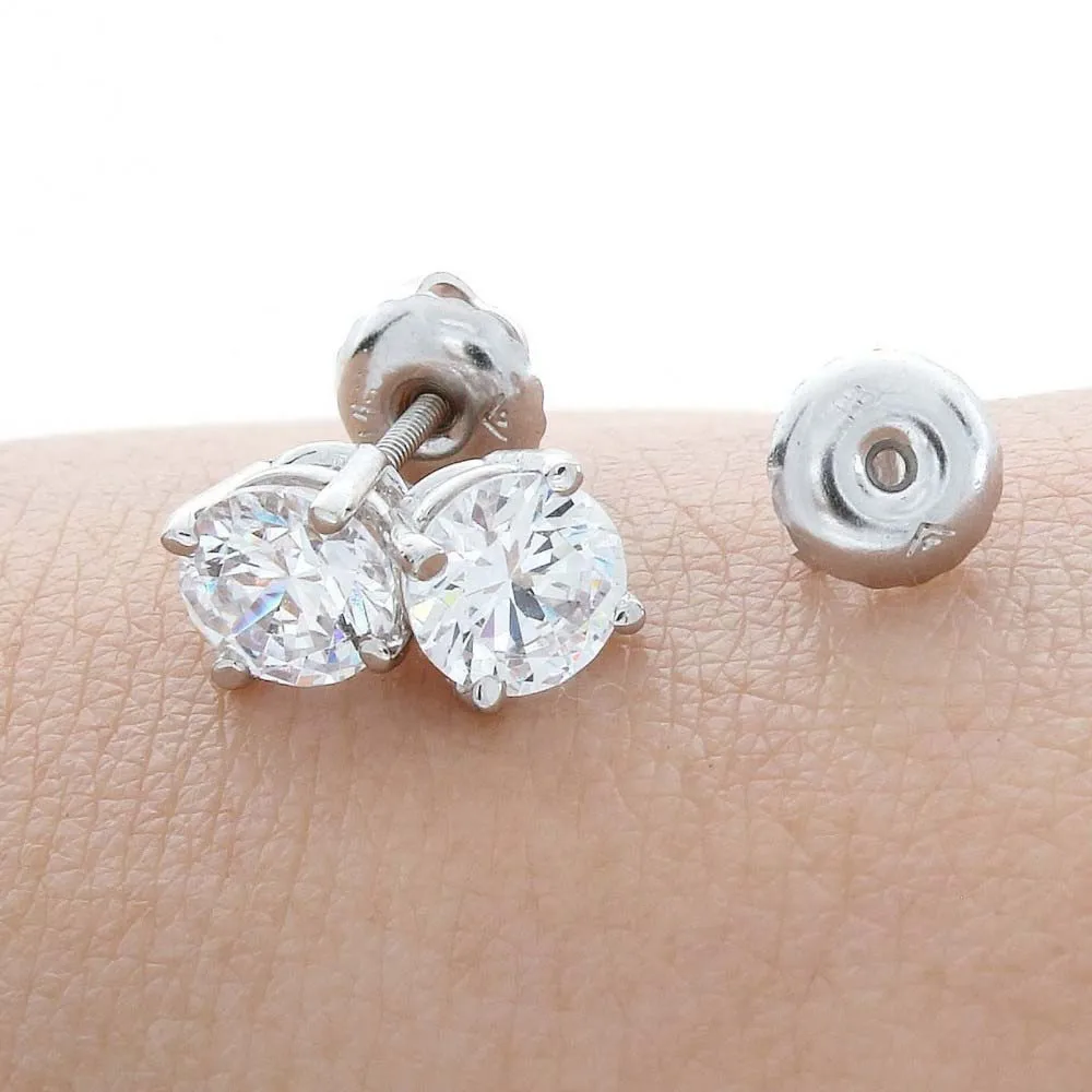 

5MM Solid White CZ/Cubic Zirconia Round Screw Back Small Earrings