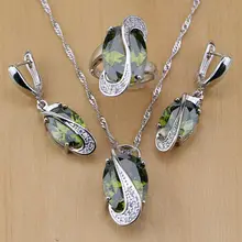 925 пробы серебряные свадебные ювелирные изделия желтый циркон белый CZ амулеты ювелирные наборы для женщин Свадебные серьги/кулон/ожерелье/кольца