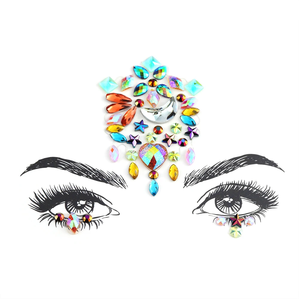 الأزياء الوجه مجوهرات الأحجار الكريمة الذاتي لاصق المؤقتة الوشم مهرجان حزب ماكياج الجسم الفن الأحجار الكريمة حجر الراين فلاش الوشم ملصقات