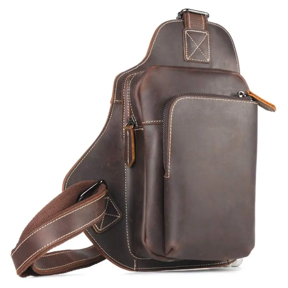 

vintage Men's real Leather chest bag Business Casual Outdoor Sling Bag HR-32129