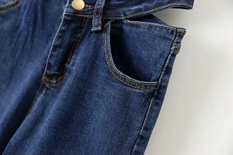 Женские Асимметричные обтягивающие джинсы с вырезами на талии и потертым подолом