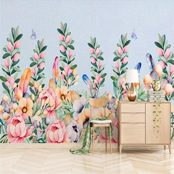 

Decorative wallpaper American hand-painted rose flower rattan feather background wall painting