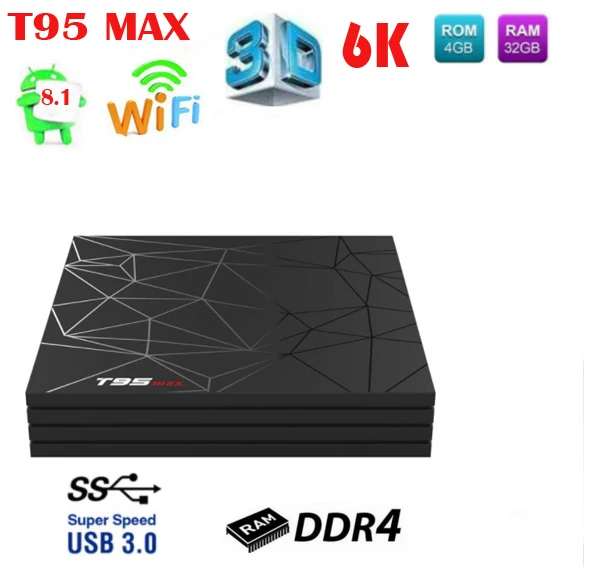

10pcs/lot T95 MAX TV Box Android 8.1 vs tx6 10pcs Allwinner H6 Quad Core 4GB RAM 32GB 64GB ROM 2.4GHz WiFi 6K H.265 USB3.0