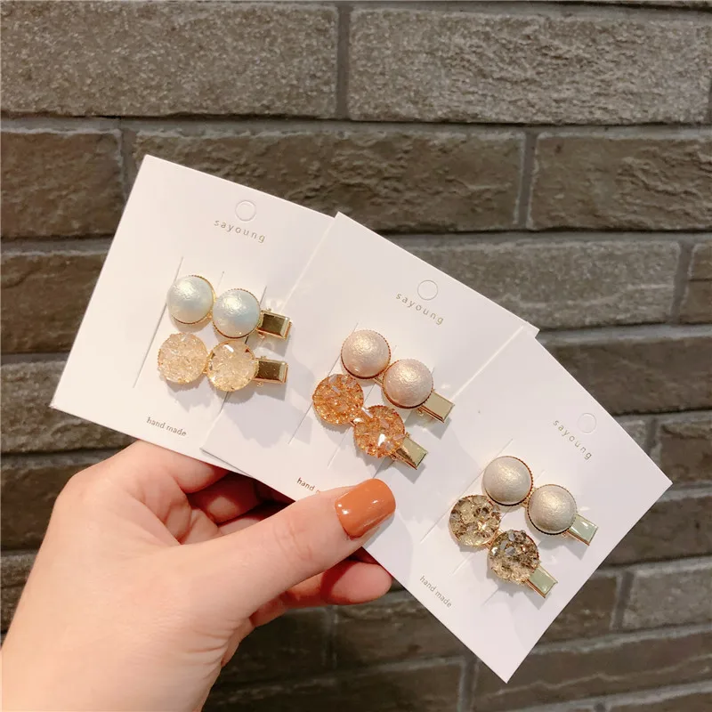 

Korean Handmade Geometric Pearl Crystal Adult Woman Girls Hairpins Hair clips Head wear Sets Accessories-JQAWHRP079C5