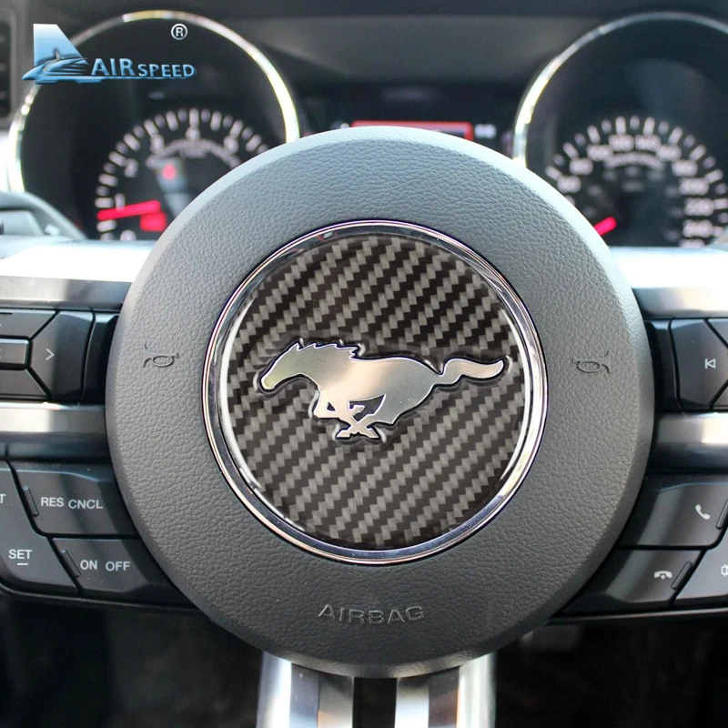 Buy Airspeed Carbon Fiber Steering Wheel Emblem for Ford Mustang Car Stickers Car Styling 2015 2016 2017 Auto Accessories