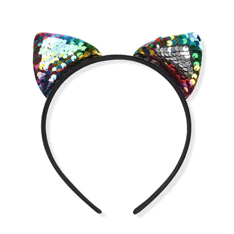 

Spring and summer reversible sequins women's headband girls girls cat ears headband Bling cat ears headband head buckle