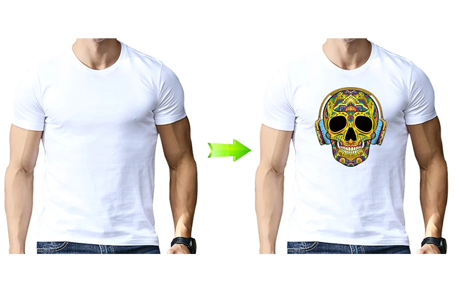 1-DJ Skull Head Iron-On Transfer Easy Print By Household Irons Parches Ropa T-Shirt Diy Decoration Patches For Clothes
