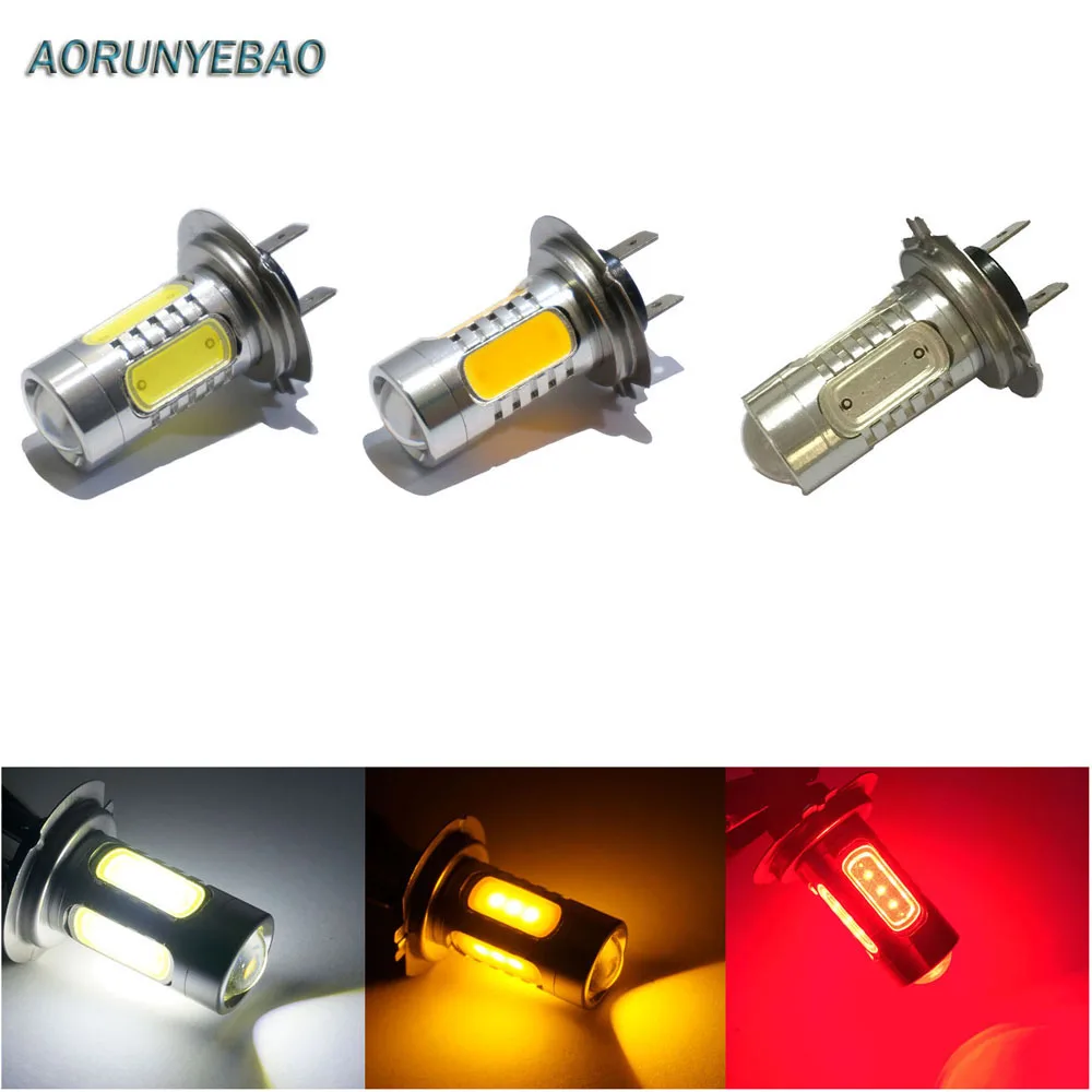

AORUNYEBAO 2pcs H7 Fog light bulbs led 7.5W 5LED COB White yellow RED Fog bulbs Head Tail Driving Car Light auto stying 12V-24V
