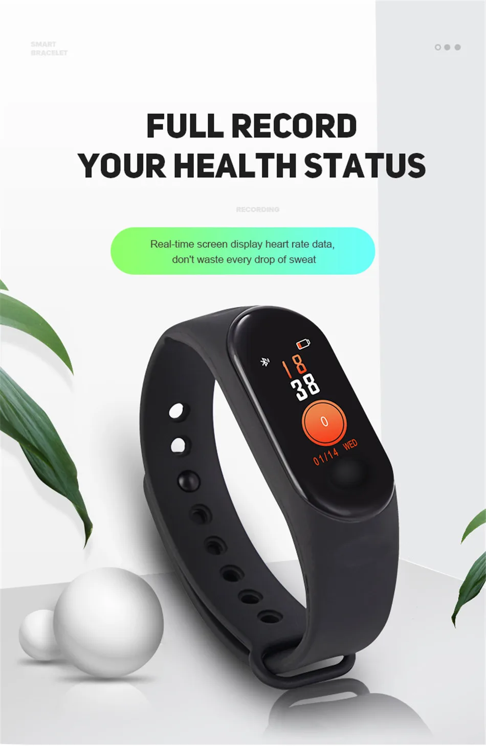 !ACCEZZ Smart Band Bracelet For Xiaomi Blood Pressure Measurement Colorful Screen Wristband Fitness Tracker M3 For IOS Android (1)