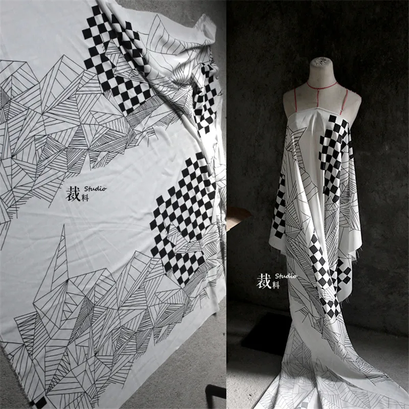 45cm 150cm Piece Black And White Geometric Pattern Hanging Drapery
