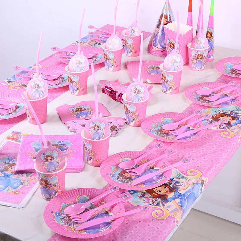Принцесса София Тема дня рождения украшение детская посуда с рисунком набор баннер поставки Disneys для девочек