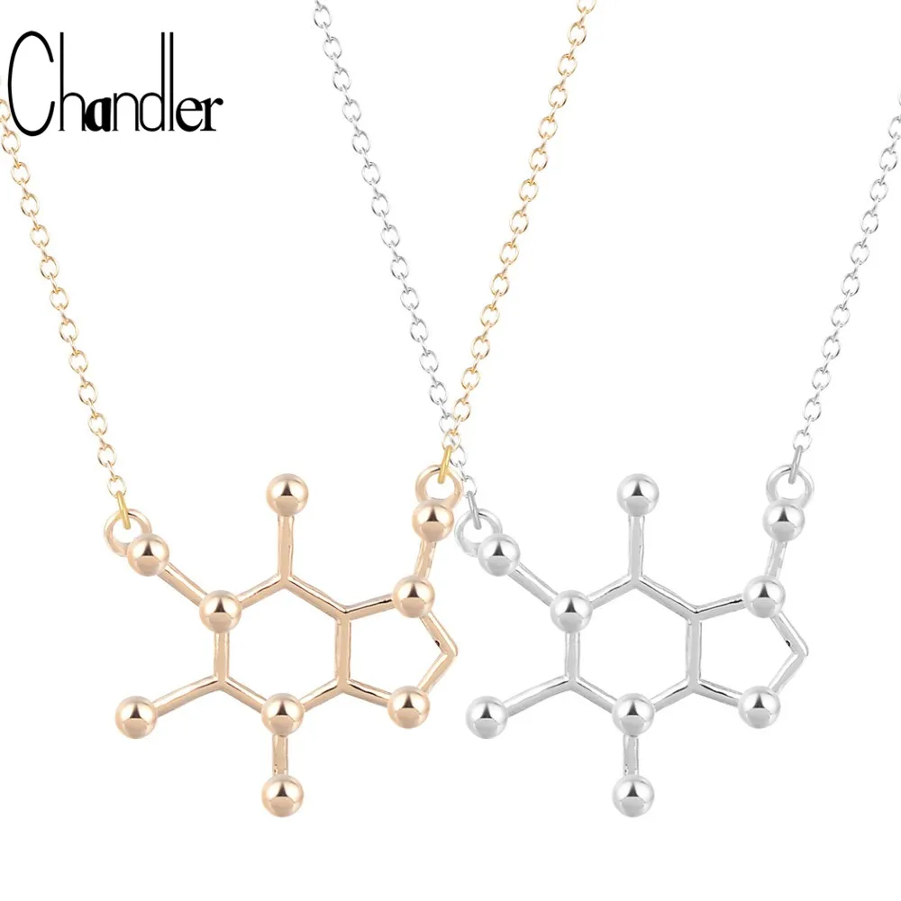 Chandler Caffeine Molecule Geometric Polygon Bar Pendant Necklace Invisible Link Chain Chokers Chemistry Fashion Female Collars