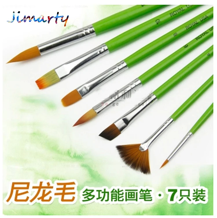 

7pcs/set Art Brush yellow-green rod nylon hair Multi-purpose acrylic watercolor oil brush painting brush AHB016