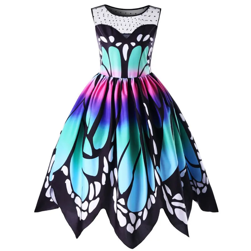 JAYCOSIN, летнее женское платье с принтом бабочки, без рукавов, для вечеринок, винтажное, свободное, кружевное платье, модное, новое, сексуальное, повседневное, сарафан