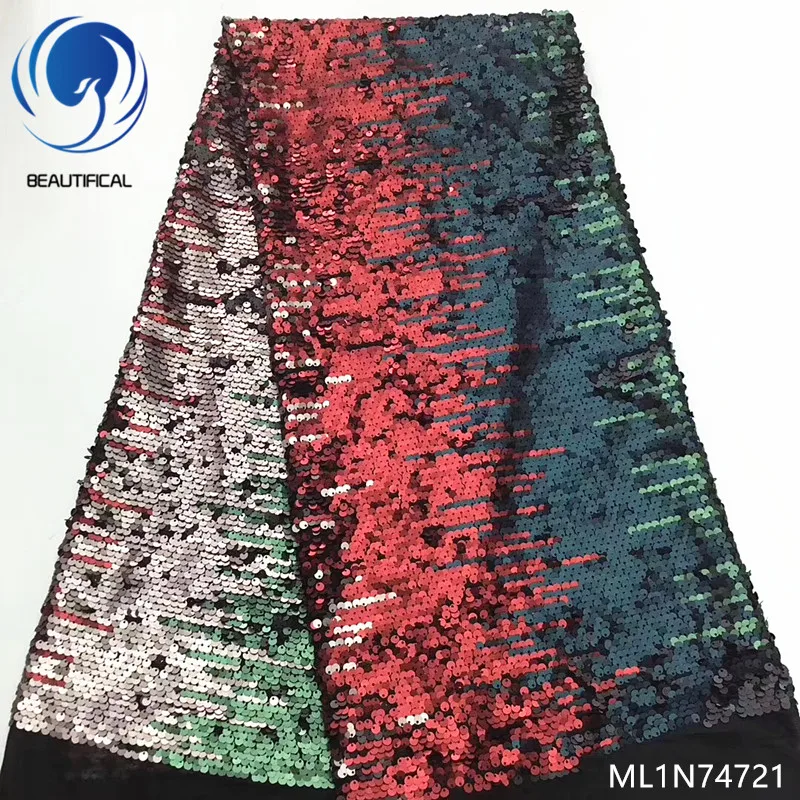 BEAUTIFICAL французский блестки tull ткани 5 ярдов нигерийской свадебной вечеринки тюль кружевной ткани Французский ML1N747 - Цвет: ML1N74721