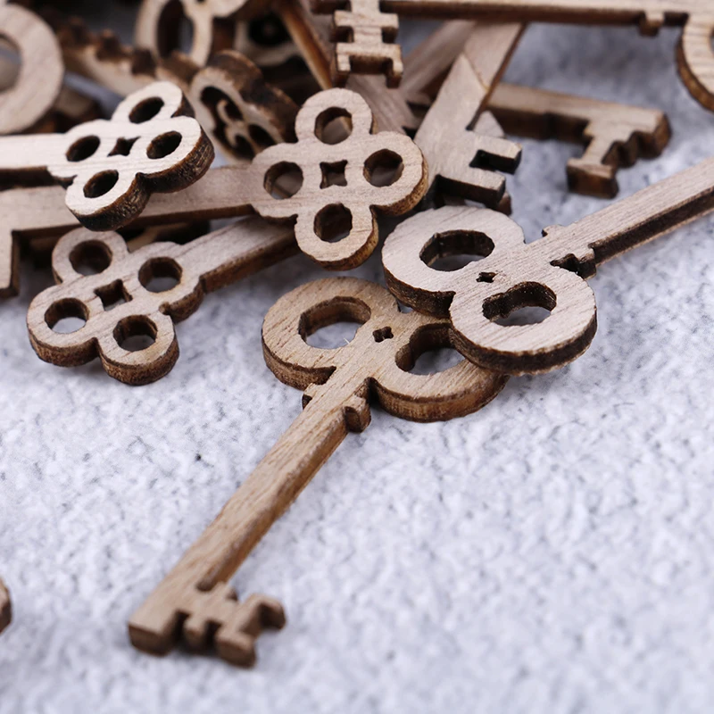 50 Pieces Key Shaped Unfinished Wood Pieces Crafts Wooden Hanging