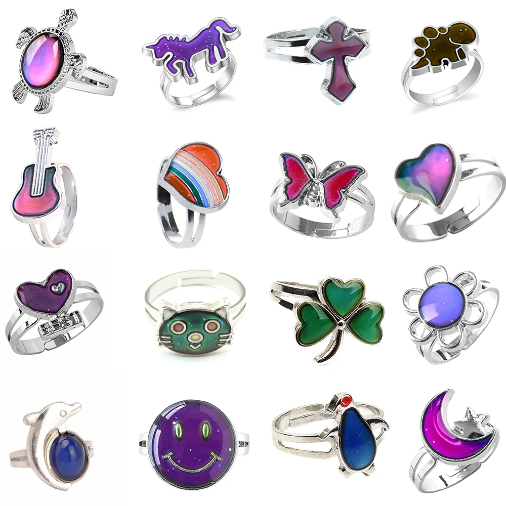 

12pcs Mixed Mood Ring Change Color Ring Adjustable Size Temperature Finger Ring
