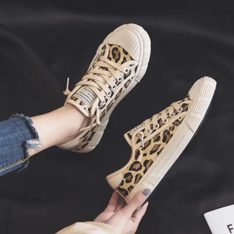 SJJH Women Canvas Skateboarding Shoes Comfortable Leopard Sneakers Ladies Vulcanize Casual Grils Chaussure Lace-up Footwear D227