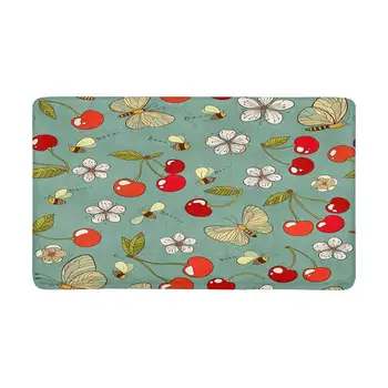

Summer With Cherry Bees Butterfly and Flower Indoor Doormat Non Slip Front Entrance Door Mat Rug