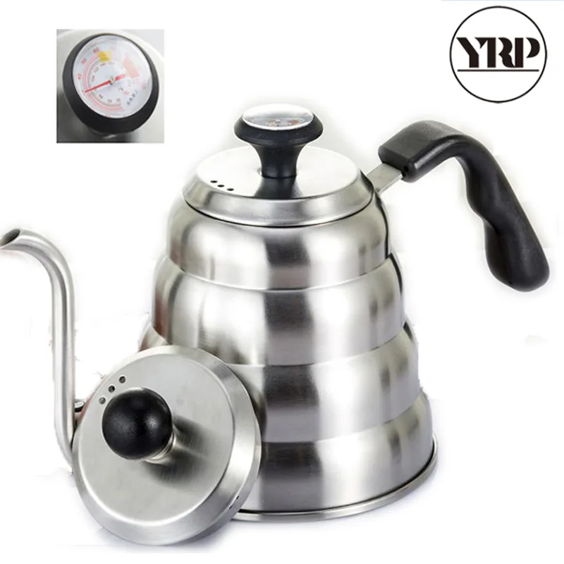 

YRP 1000/1200ML Stainless Steel Hario Coffee Drip Kettle Gooseneck Led Spout Coffee Tea Pot with Thermometer For Baristal Tools