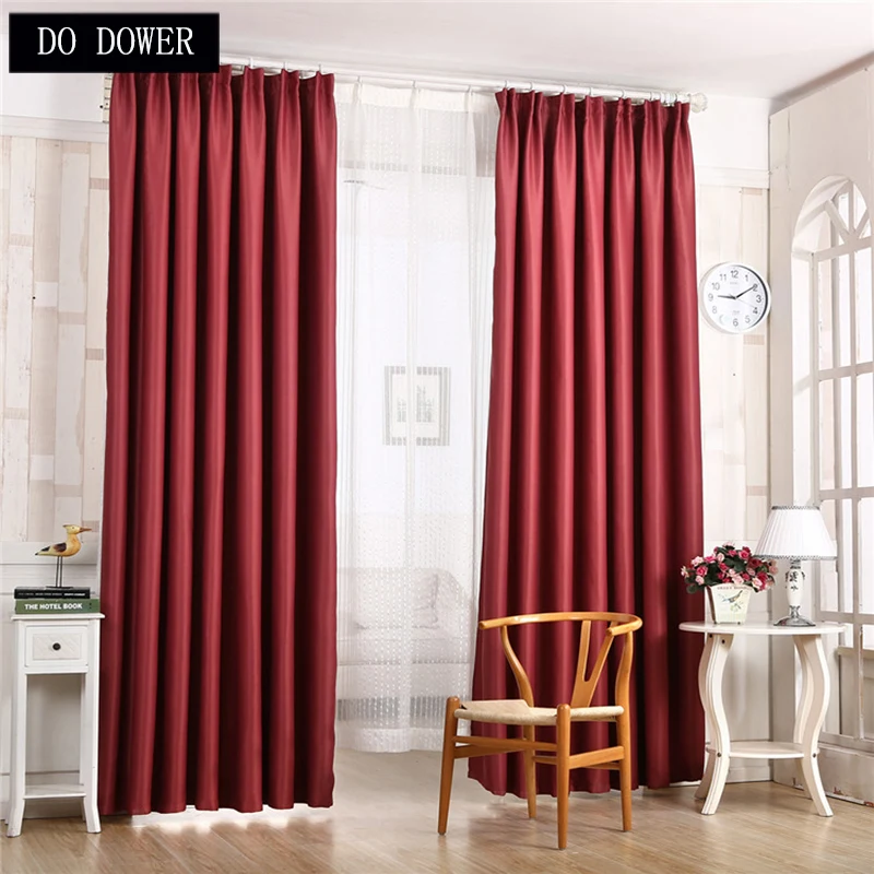 Solid Wine red Blackout Kitchen Curtains For Living Room Window shade