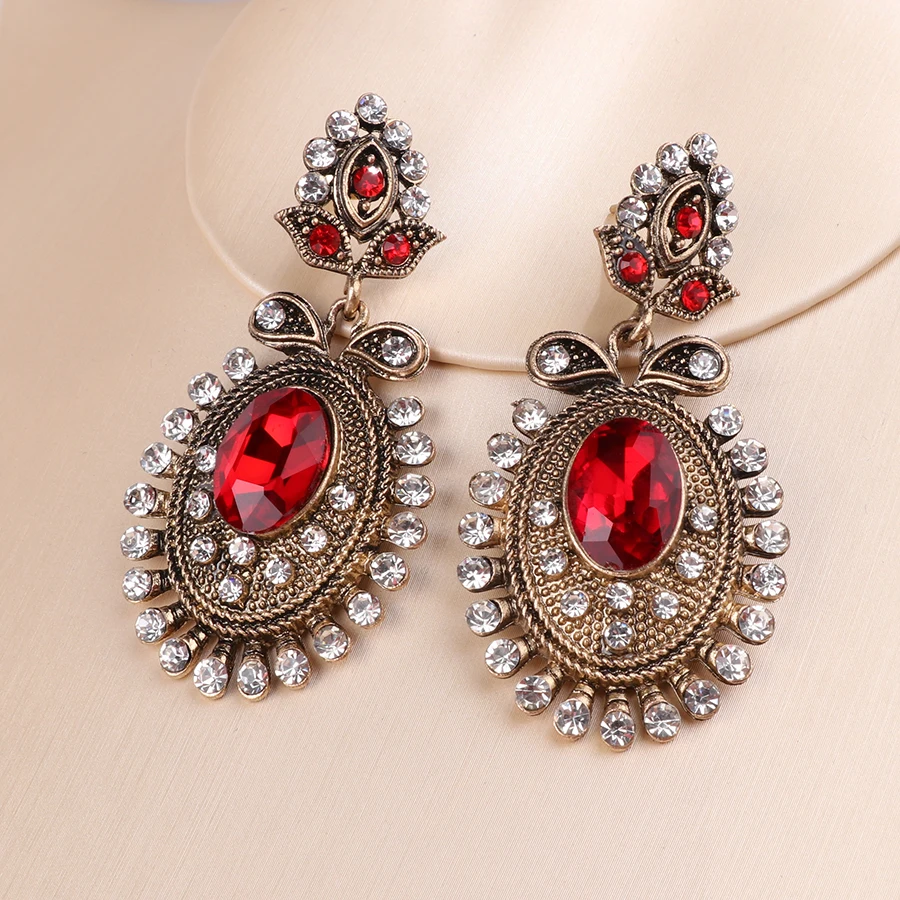 Модные античные золотые хрустальные серьги-капельки индийские красные свадебные серьги-подвески для женщин Свадебные ювелирные изделия аксессуары