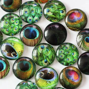 

20mm Mixed Style Peacock Feather Round Glass Cabochon Dome Jewelry Finding Cameo Pendant Settings 20pcs/lot (K02752)