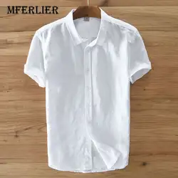 MFERLIER летние мужские рубашки хлопчатобумажные с отложным воротником Льняная мужская рубашка Размер 3 3 цвета