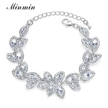 Minmin, модные браслеты серебряного цвета, 2 цвета, свадебные браслеты с кристаллами в виде листьев для женщин, свадебные украшения для вечеринки SL046