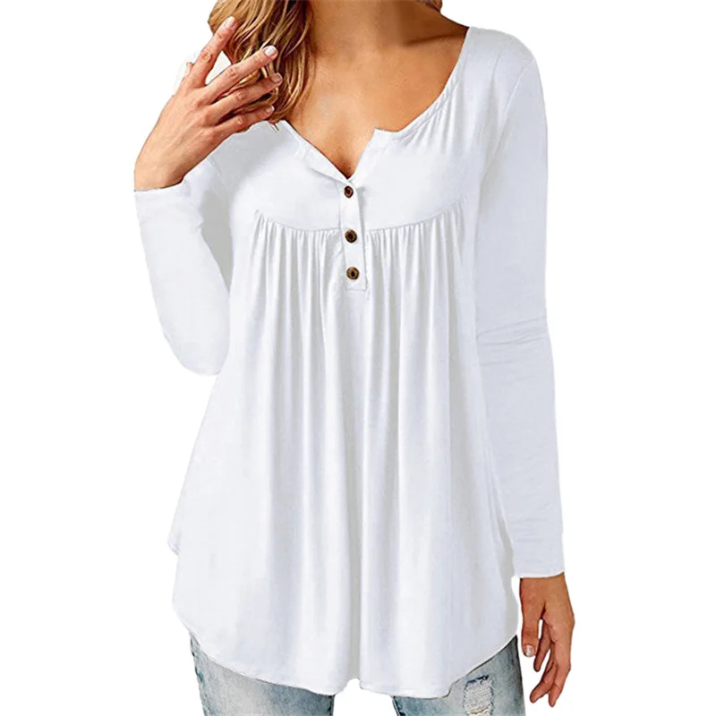 Размера плюс, Женская Сексуальная футболка большого размера, женская одежда 3XL, однотонная плиссированная Повседневная футболка с круглым вырезом и коротким рукавом, топы для женщин - Цвет: White