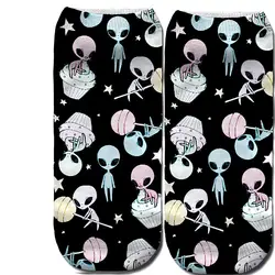Черный Чужой 3D милые короткие носки женские Харадзюку печати Kawaii животных Теплые ботильоны забавные носки для девочек Подарки на день