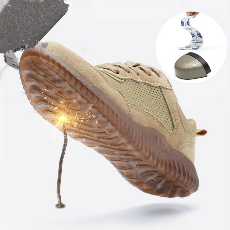 

Summer fashion men's steel toe cap safety shoes bulletproof material sole lightweight breathable site welder work safety boots