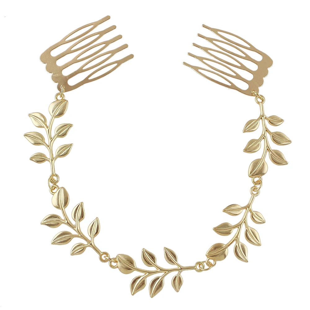 Hair Jewelry Gold-Color Chain With Leaves Design Pattern Combs Hairwear For Fashion Women Wedding Accessories | Украшения и