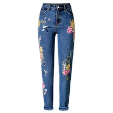 Хороший BF женские джинсы Высокая талия Птица Цветочный 2D Вышивка Высокая талия женские прямые джинсовые брюки джинсы брюки Модная одежда