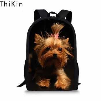 

THIKIN Cute Puppy Yorkshire Terrier Print School Bags for Girls 3D Animal Design Kids Backpacks Chilren Travel Lap Top Daypacks