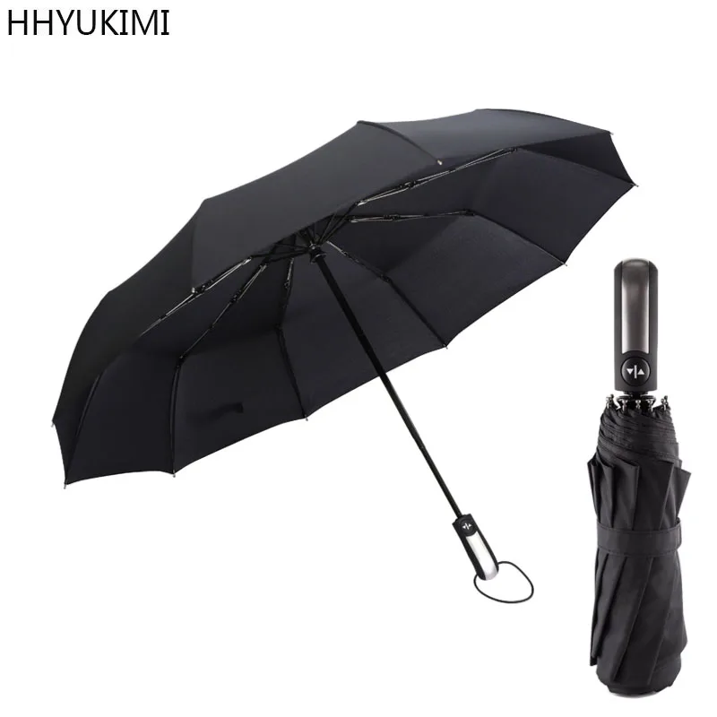 Buy HHYUKIMI 10 Bone Huge Three Folding Umbrella Auto Luxury Big Black Coating