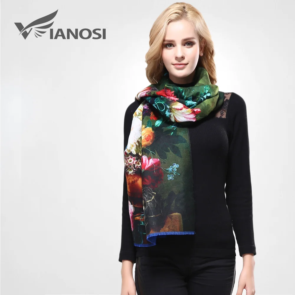 Женский шарф Бандана VIANOSI зимний плотный теплый с принтом шерстяной VA070|women wraps|brand