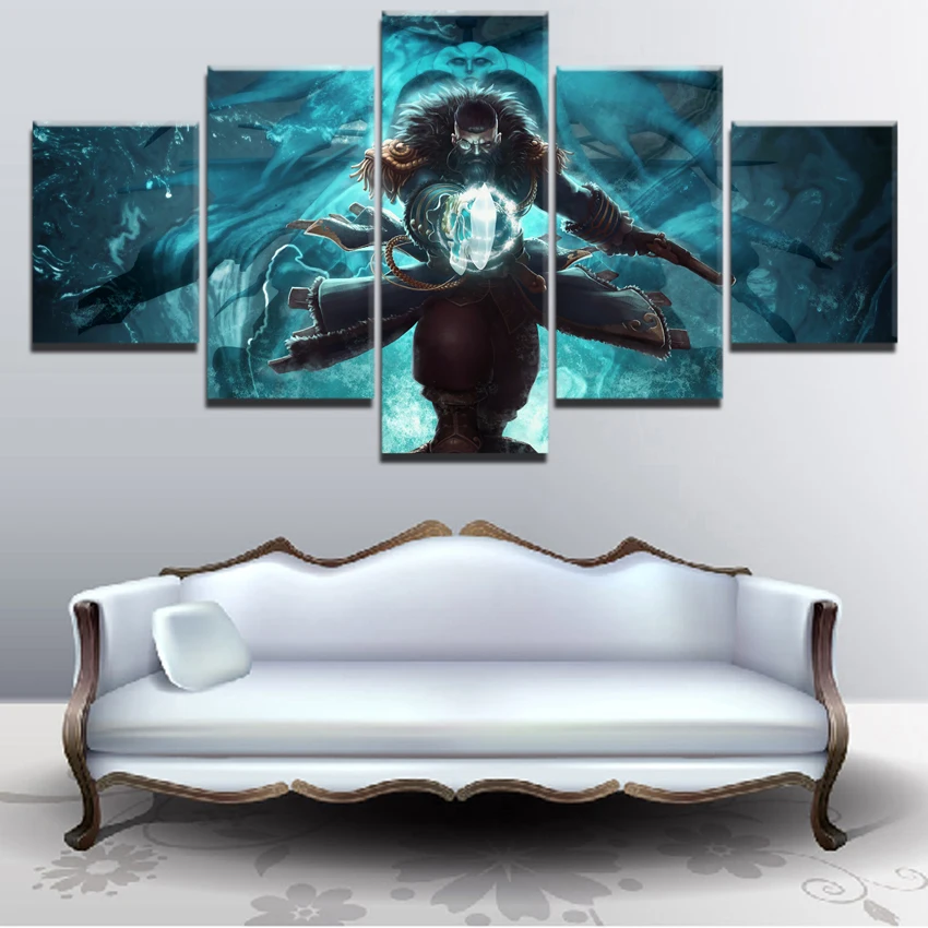  5 Panel Canvas Print Game Poster DotA 2 Kunkka Pirate Ship Sword Weapon Wall Art Home Decor Canvas 