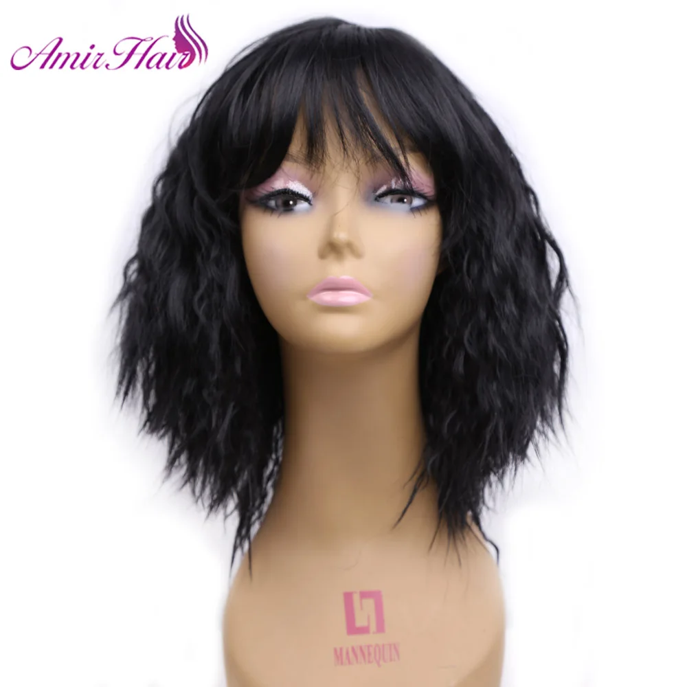 Amir Hair Brown Ombre Wig 14 inches Kinky Straight Wig With Bangs Wigs for Women full Black Wig