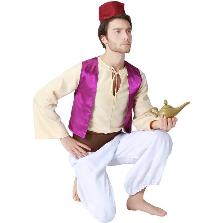 Волшебная Лампа Аладдина Аладдин принц Хэллоуина Маскарадный костюм для Для мужчин полный набор Hat жилет Топ и штаны полный набор